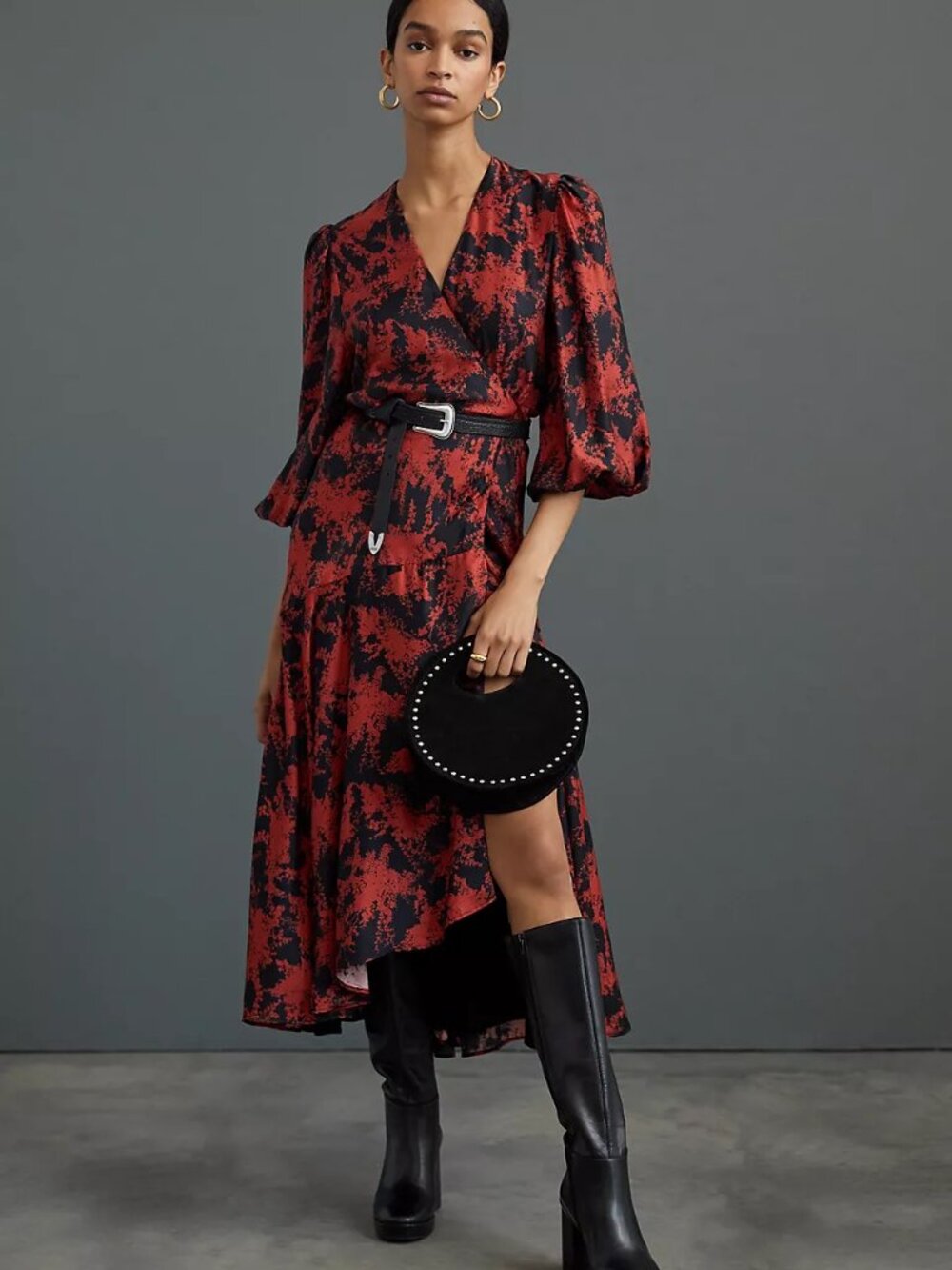 Abstract Wrap Midi Dress
